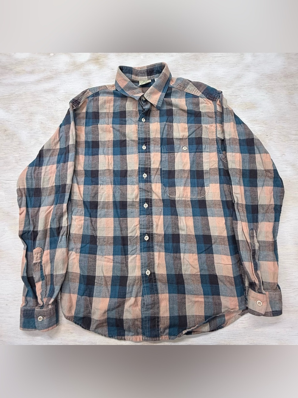 Vintage 70’s Cotton Products Plaid Long Sleeve Pink & Blue Men’s Medium
